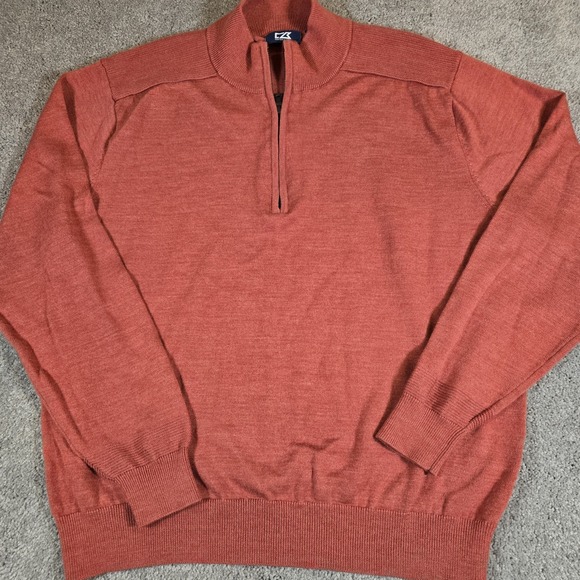 Cutter & Buck Mens 1/4 Zip‎ Red Long Sleeve Pullover Size Large Wool Blend - Picture 2 of 8